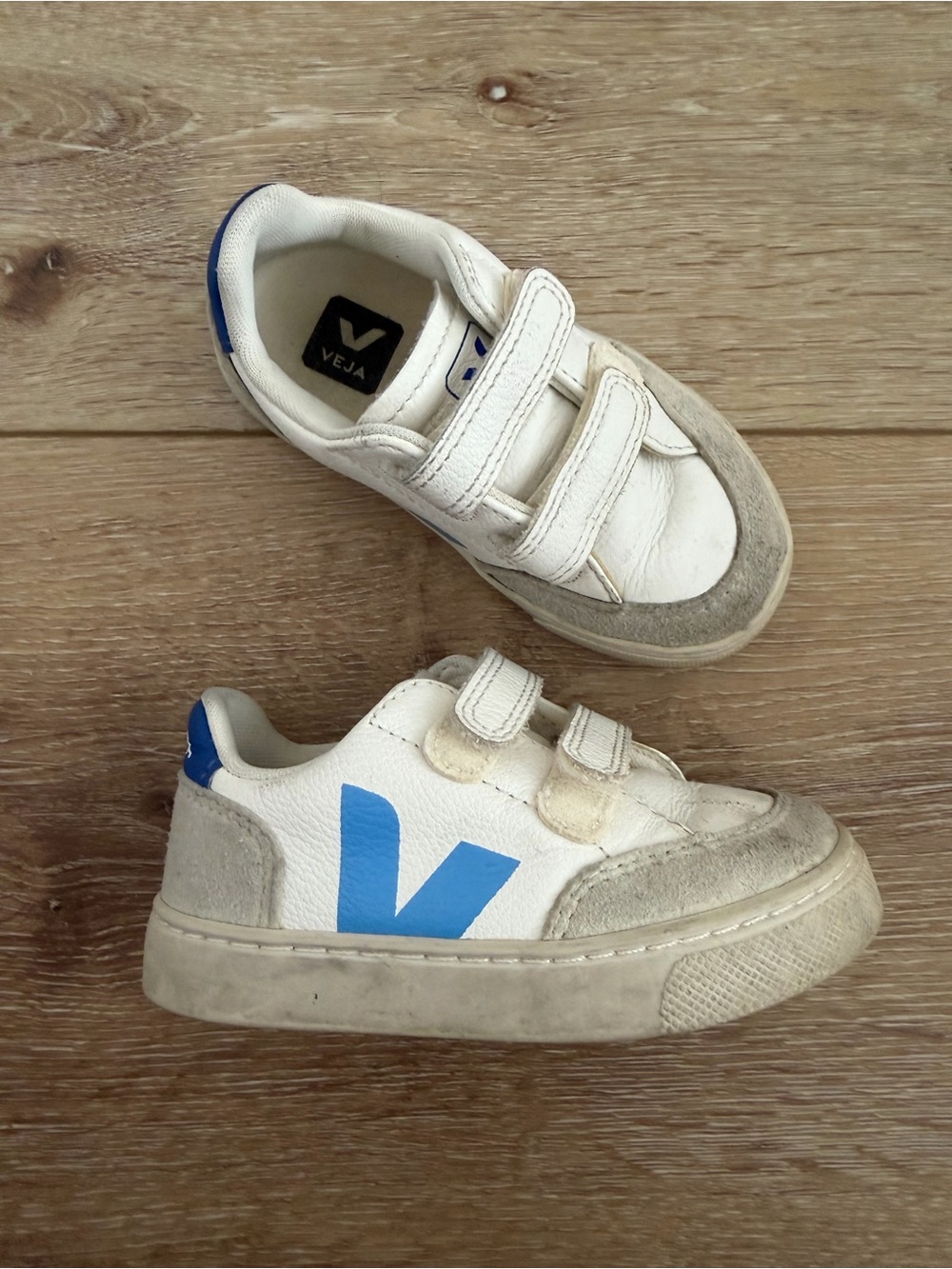Veja Kids White Sneakers with Blue V Logo